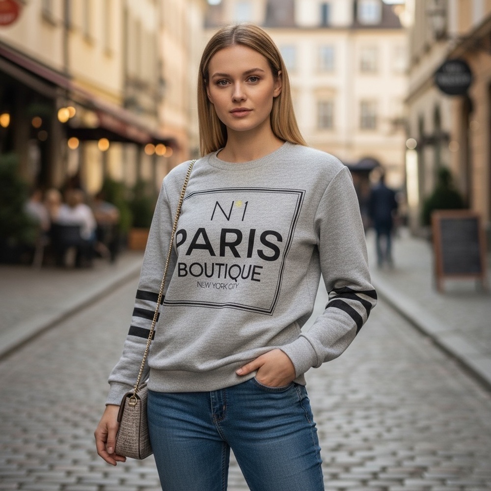 FOREVER 21 S Heathered Gray Sweatshirt Paris Boutique Graphic Perfume